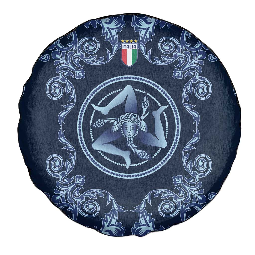 Italy Football 2026 Spare Tire Cover Italian Trinacria Blue Baroque Design
