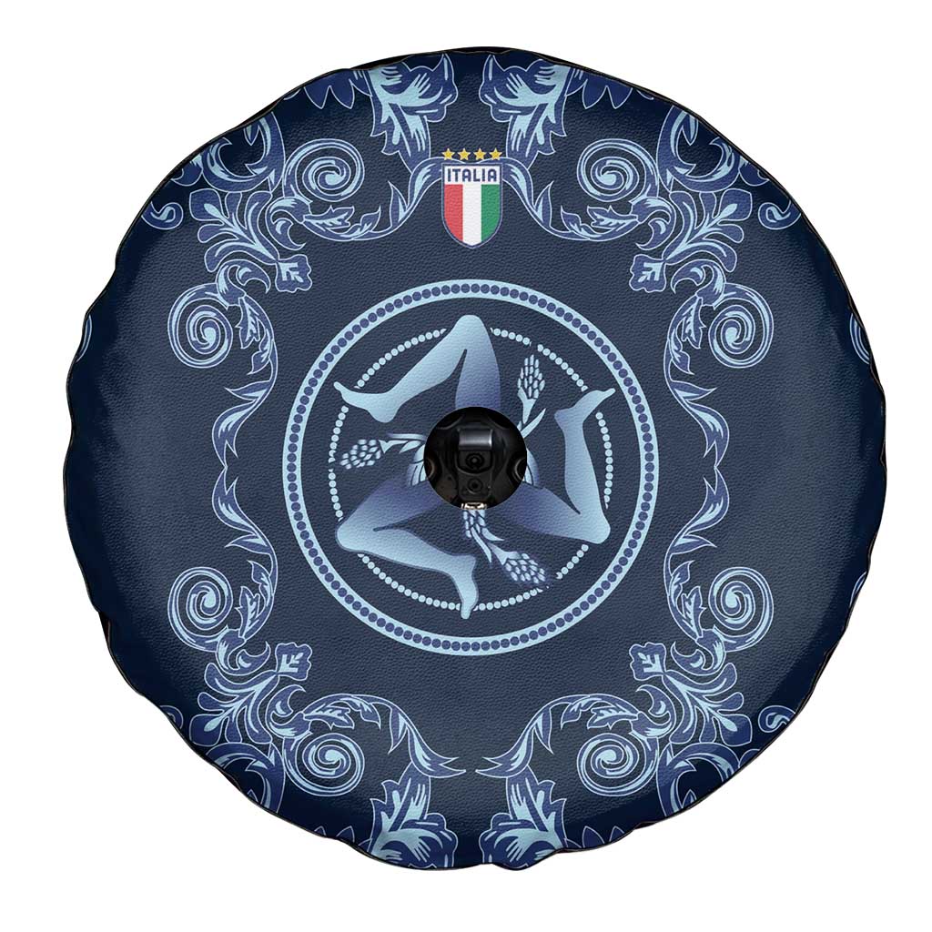 Italy Football 2026 Spare Tire Cover Italian Trinacria Blue Baroque Design