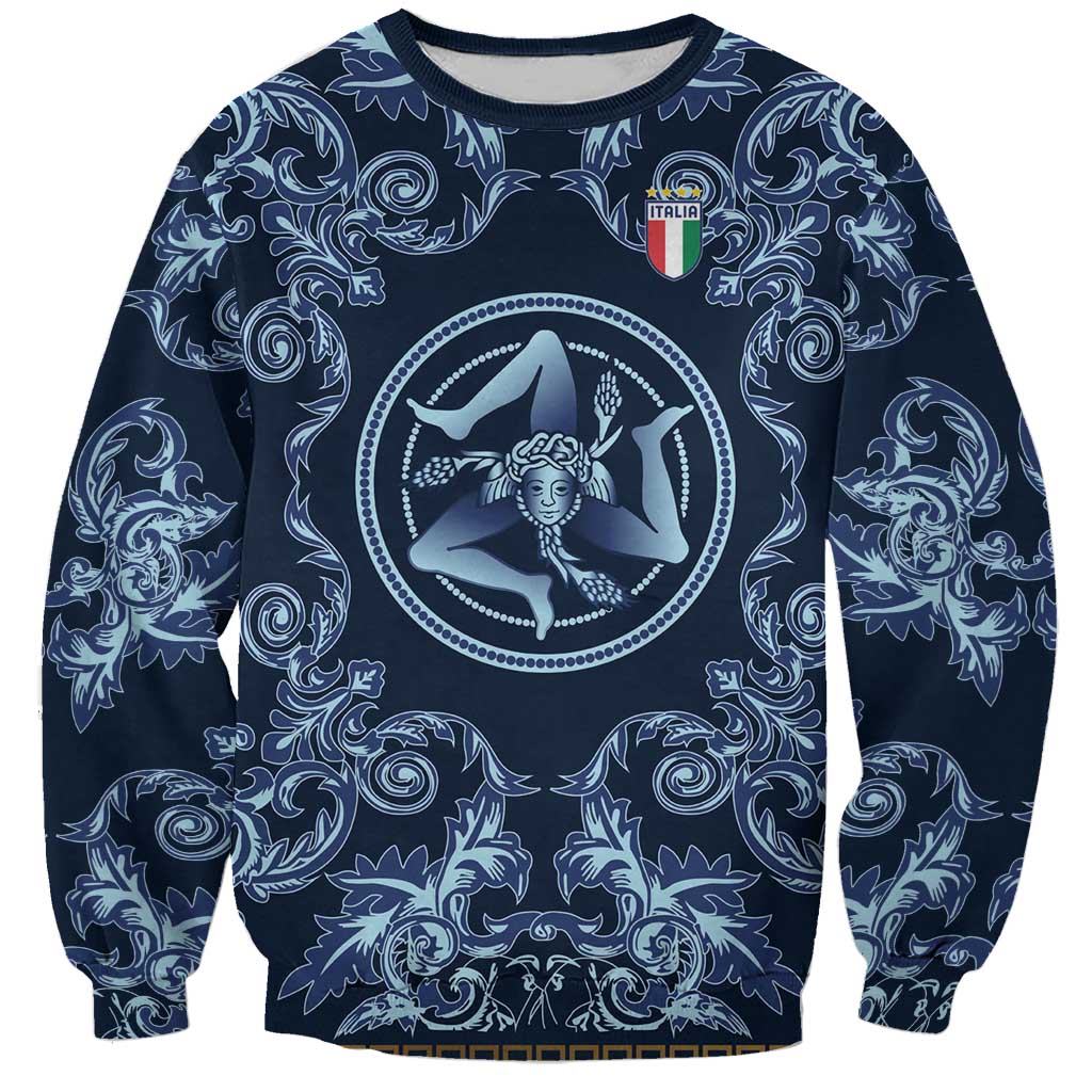 Custom Italy Football 2026 Sweatshirt Italian Trinacria Blue Baroque Design