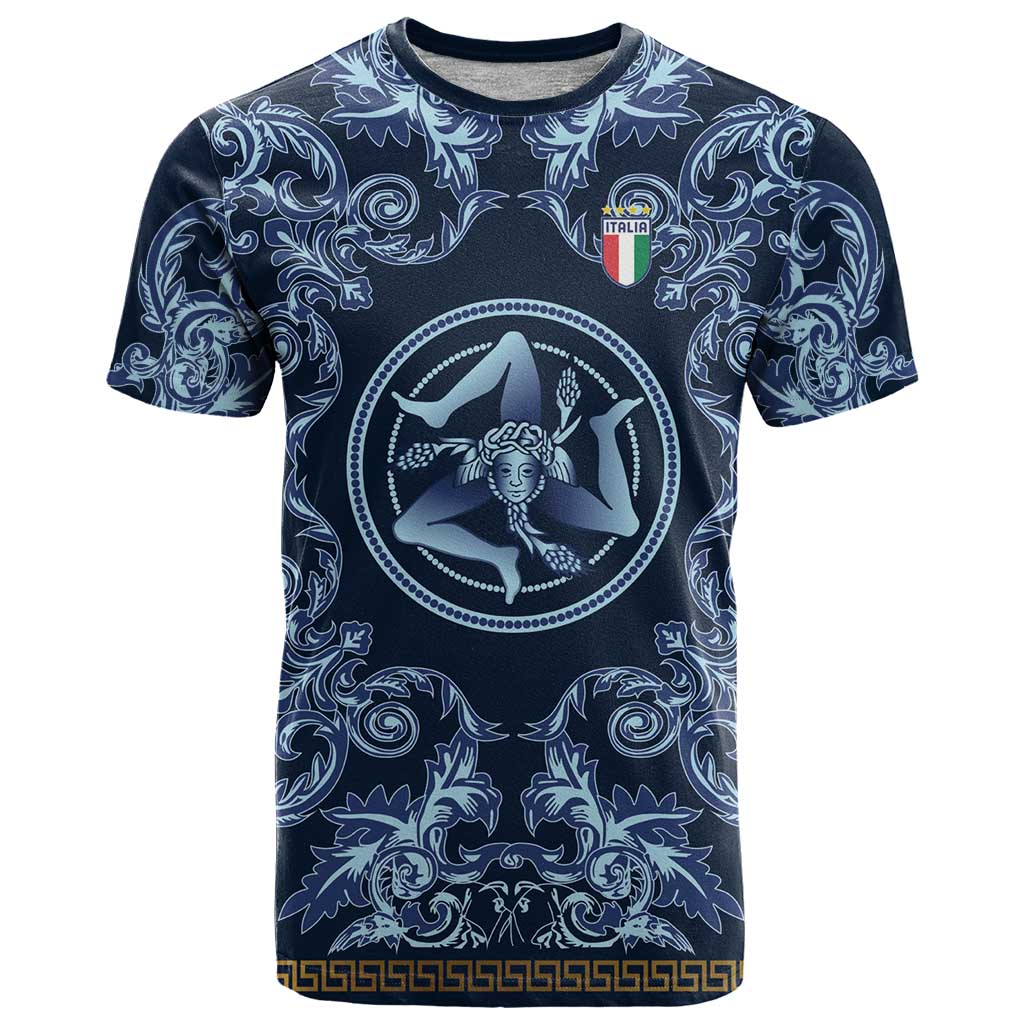 Custom Italy Football 2026 T Shirt Italian Trinacria Blue Baroque Design