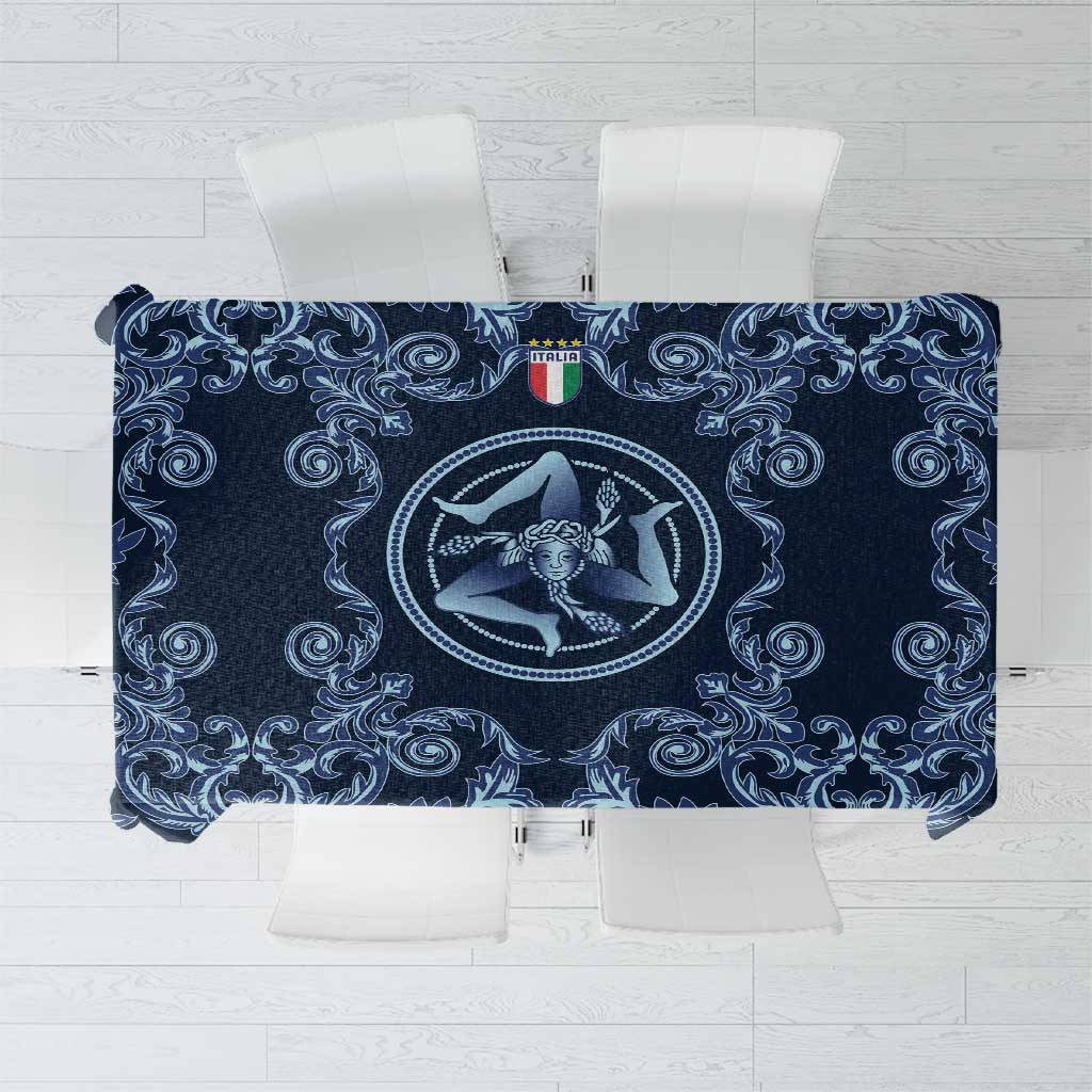 Italy Football 2026 Tablecloth Italian Trinacria Blue Baroque Design