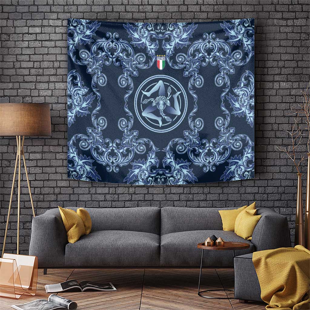 Italy Football 2026 Tapestry Italian Trinacria Blue Baroque Design