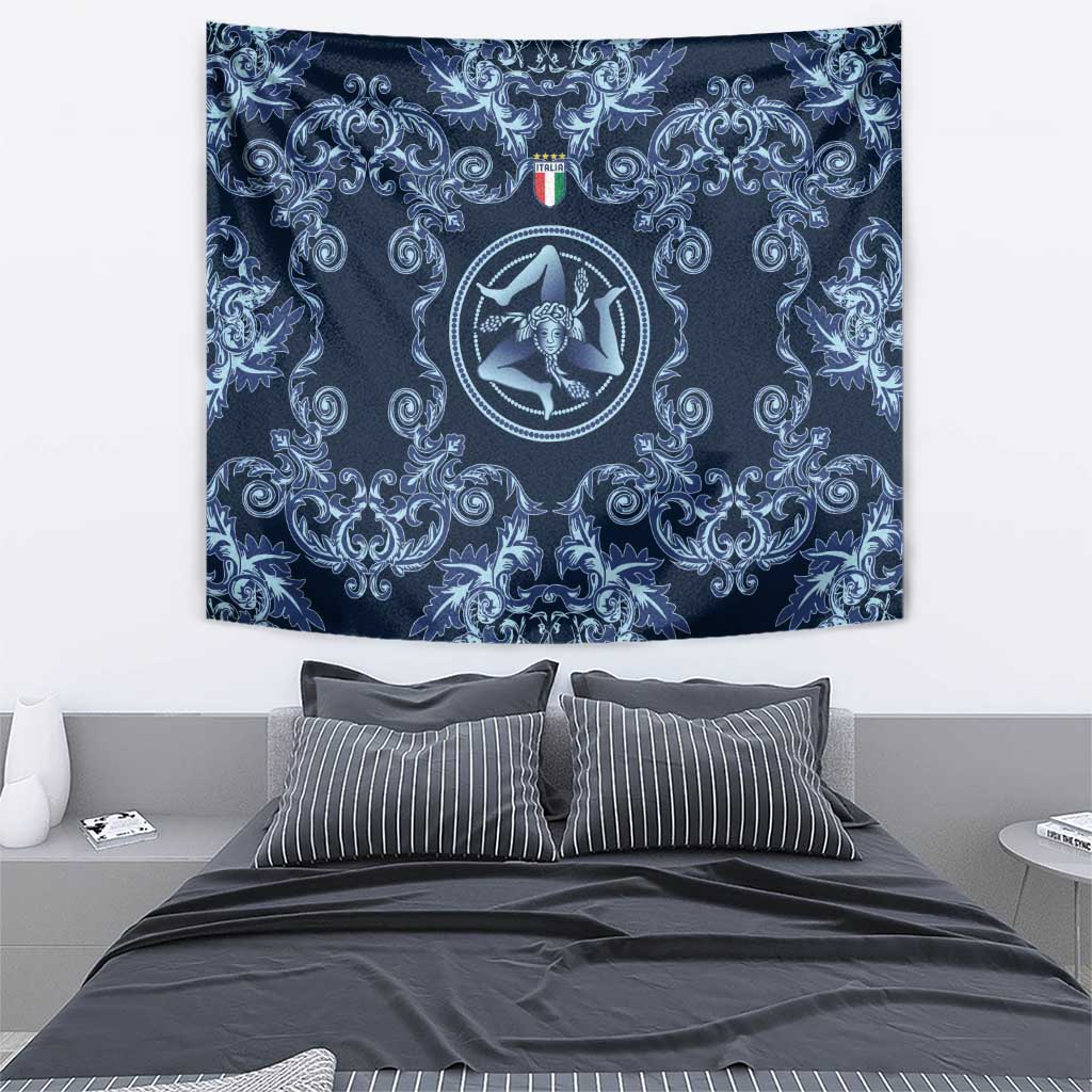Italy Football 2026 Tapestry Italian Trinacria Blue Baroque Design
