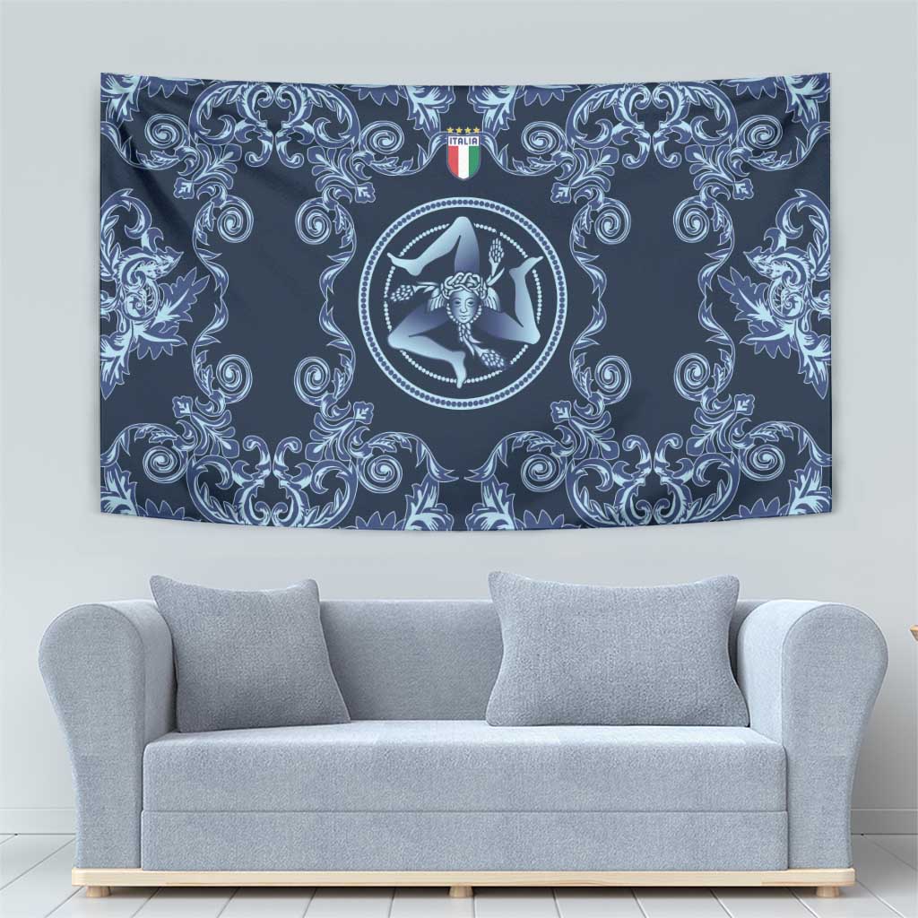 Italy Football 2026 Tapestry Italian Trinacria Blue Baroque Design