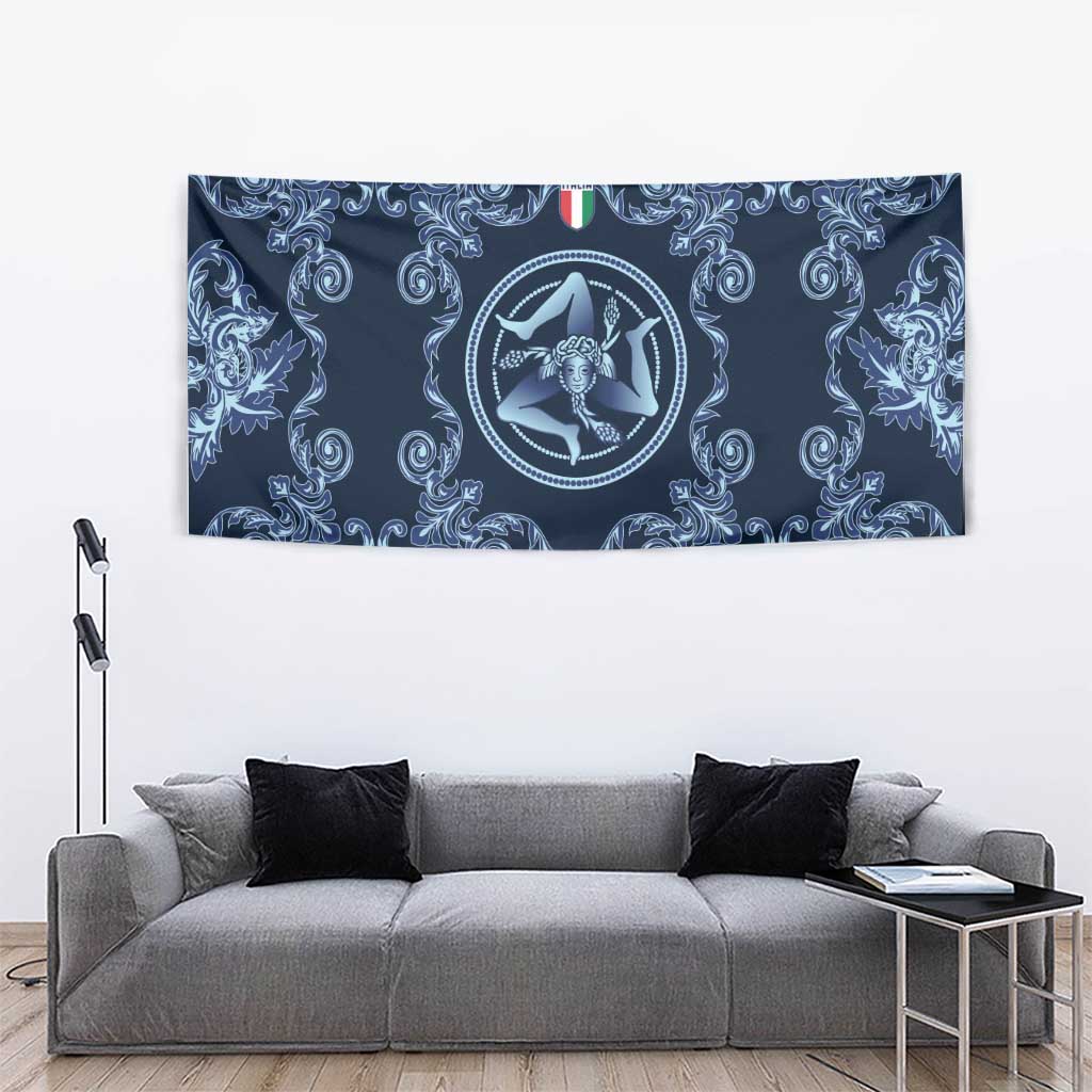 Italy Football 2026 Tapestry Italian Trinacria Blue Baroque Design