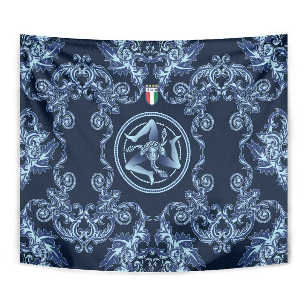 Italy Football 2026 Tapestry Italian Trinacria Blue Baroque Design