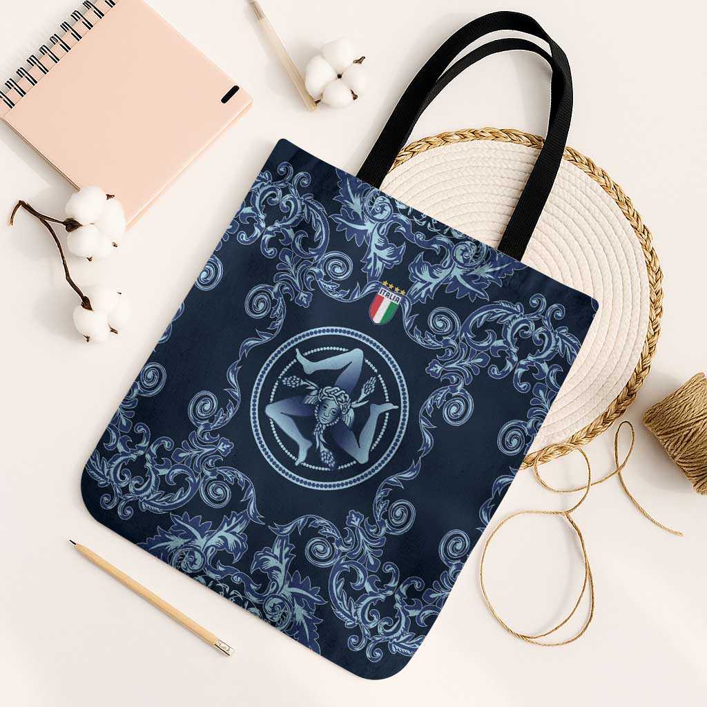 Italy Football 2026 Tote Bag Italian Trinacria Blue Baroque Design
