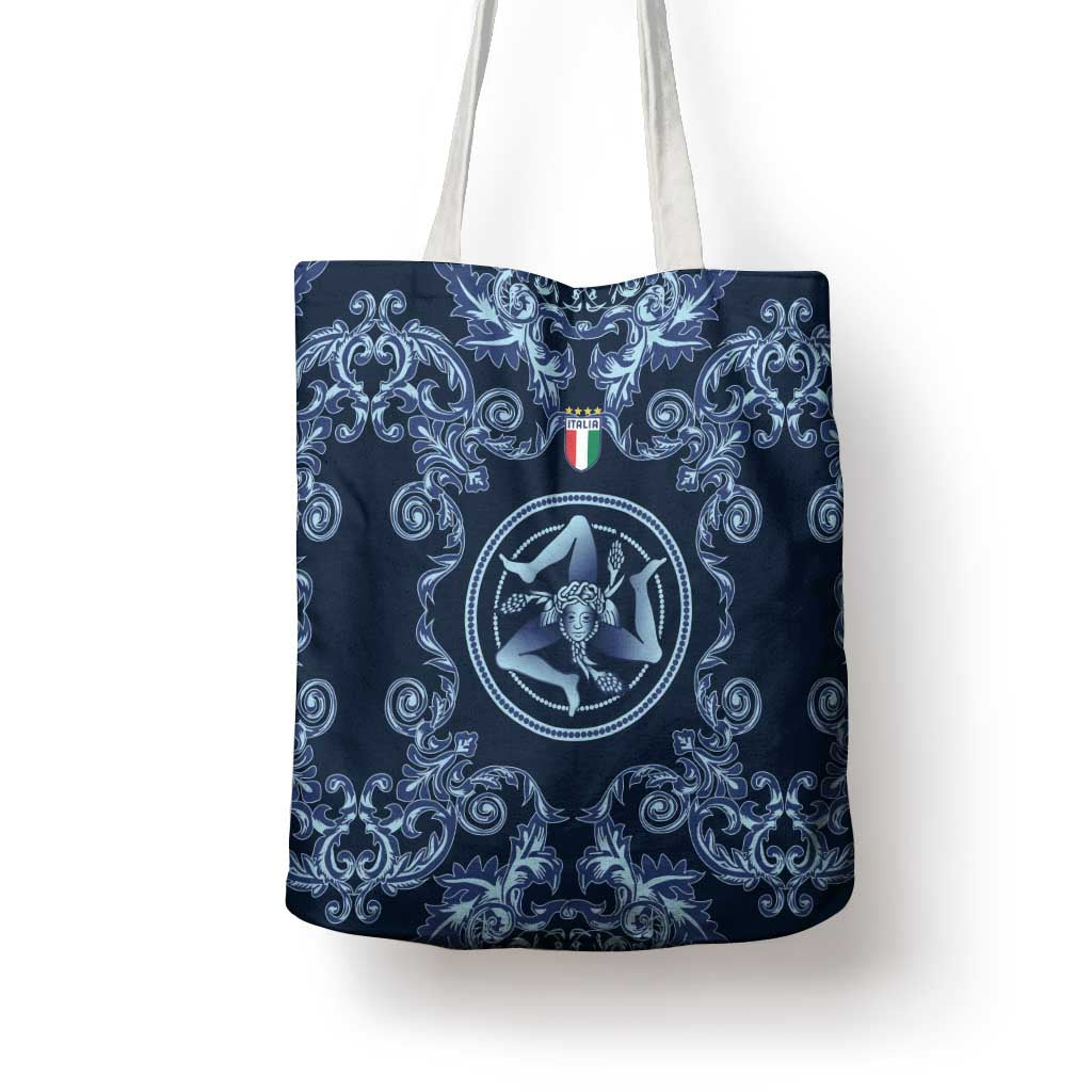 Italy Football 2026 Tote Bag Italian Trinacria Blue Baroque Design