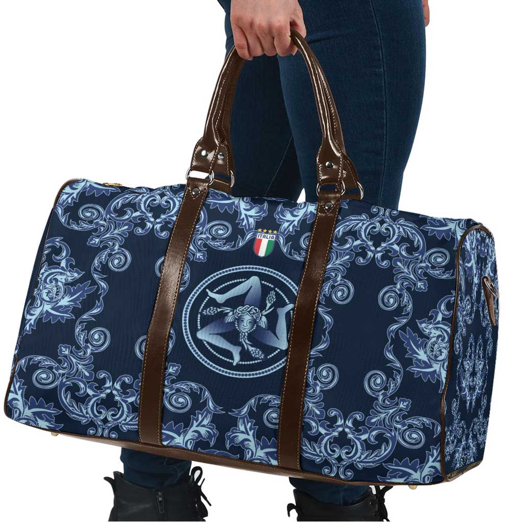 Italy Football 2026 Travel Bag Italian Trinacria Blue Baroque Design