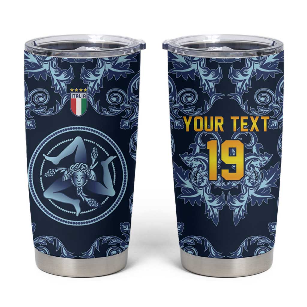 Custom Italy Football 2026 Tumbler Cup Italian Trinacria Blue Baroque Design