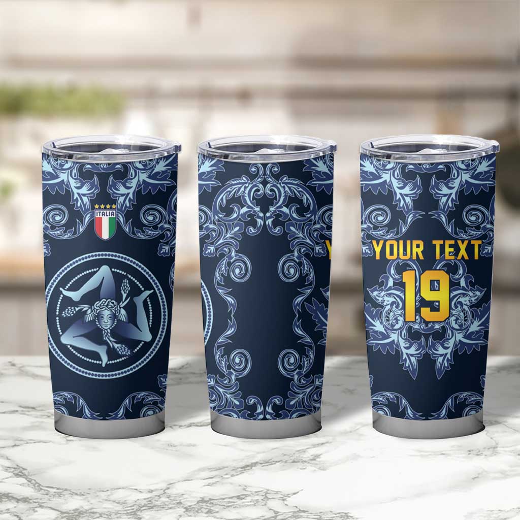 Custom Italy Football 2026 Tumbler Cup Italian Trinacria Blue Baroque Design