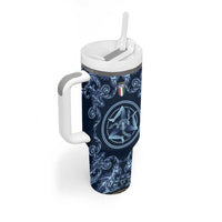 Custom Italy Football 2026 Tumbler With Handle Italian Trinacria Blue Baroque Design