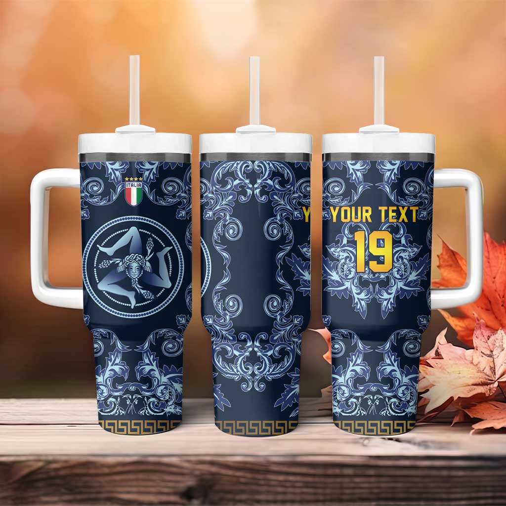 Custom Italy Football 2026 Tumbler With Handle Italian Trinacria Blue Baroque Design
