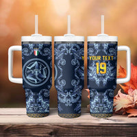 Custom Italy Football 2026 Tumbler With Handle Italian Trinacria Blue Baroque Design