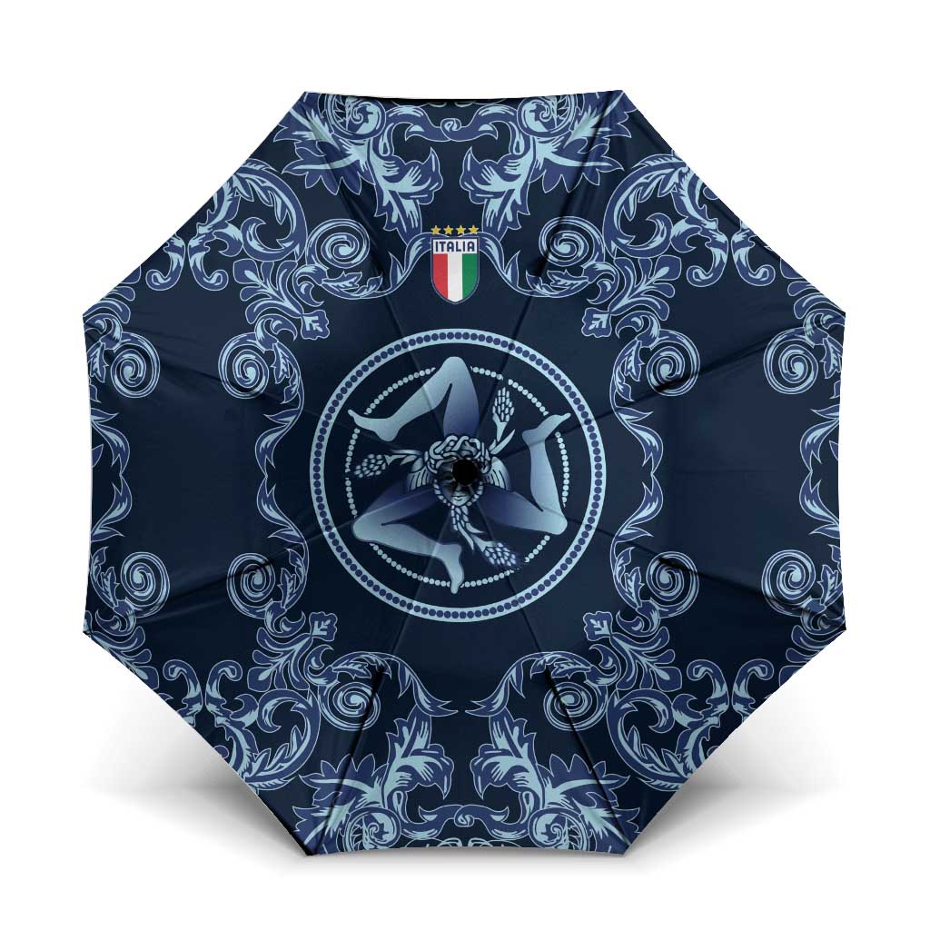 Italy Football 2026 Umbrella Italian Trinacria Blue Baroque Design