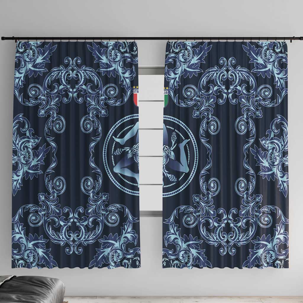 Italy Football 2026 Window Curtain Italian Trinacria Blue Baroque Design