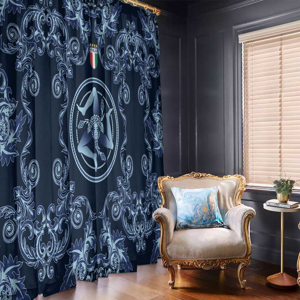 Italy Football 2026 Window Curtain Italian Trinacria Blue Baroque Design