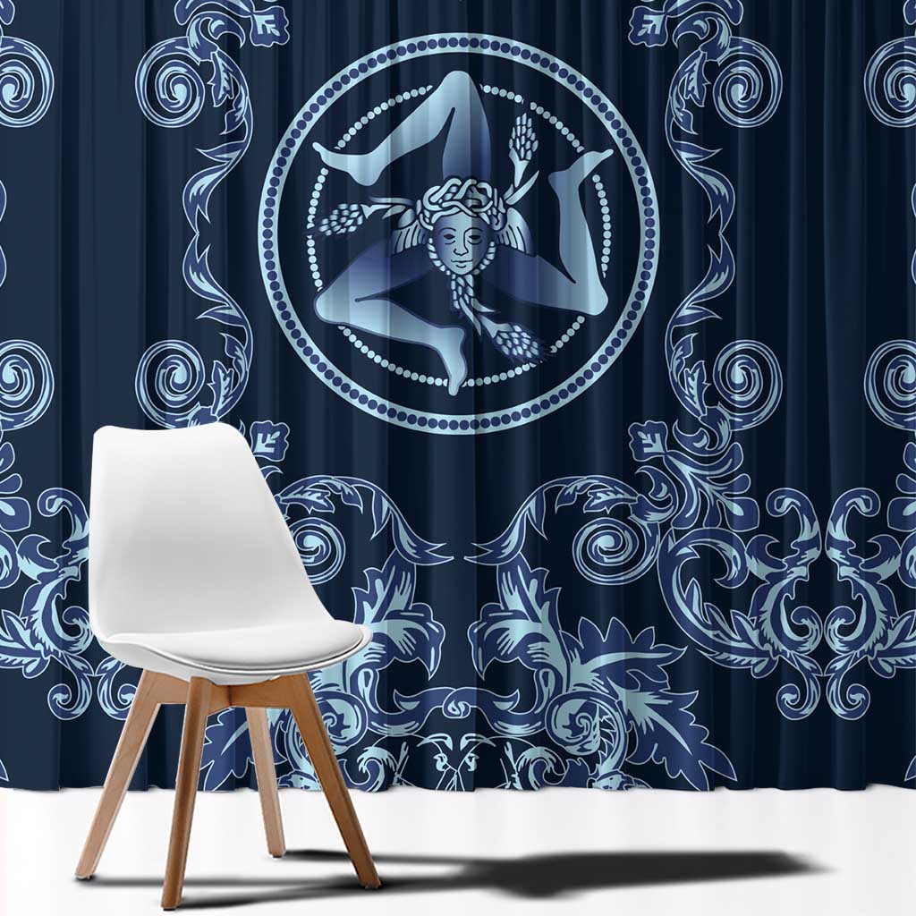 Italy Football 2026 Window Curtain Italian Trinacria Blue Baroque Design