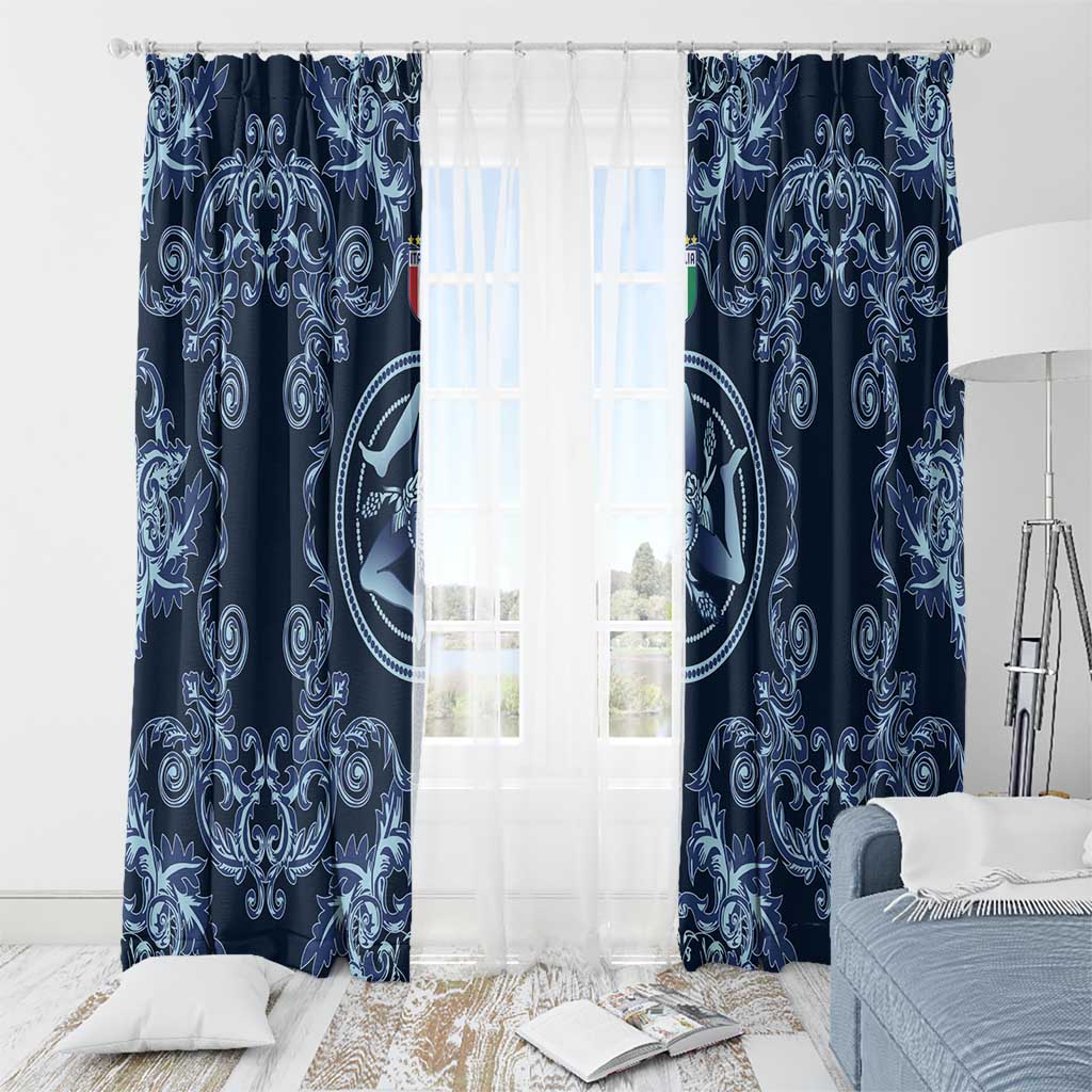 Italy Football 2026 Window Curtain Italian Trinacria Blue Baroque Design