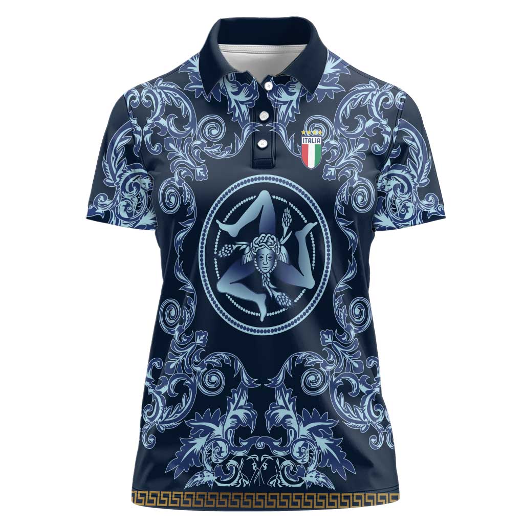 Custom Italy Football 2026 Women Polo Shirt Italian Trinacria Blue Baroque Design