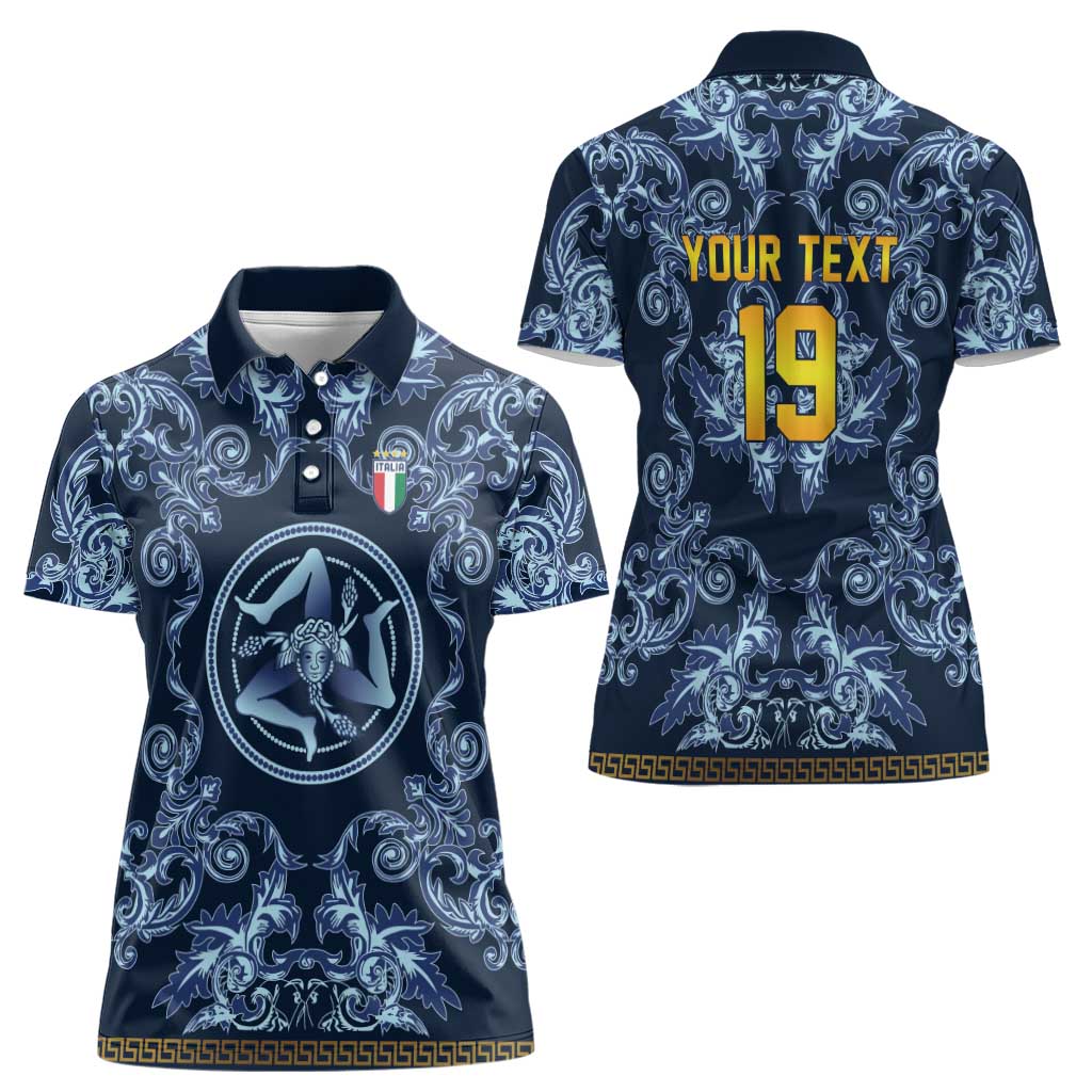 Custom Italy Football 2026 Women Polo Shirt Italian Trinacria Blue Baroque Design