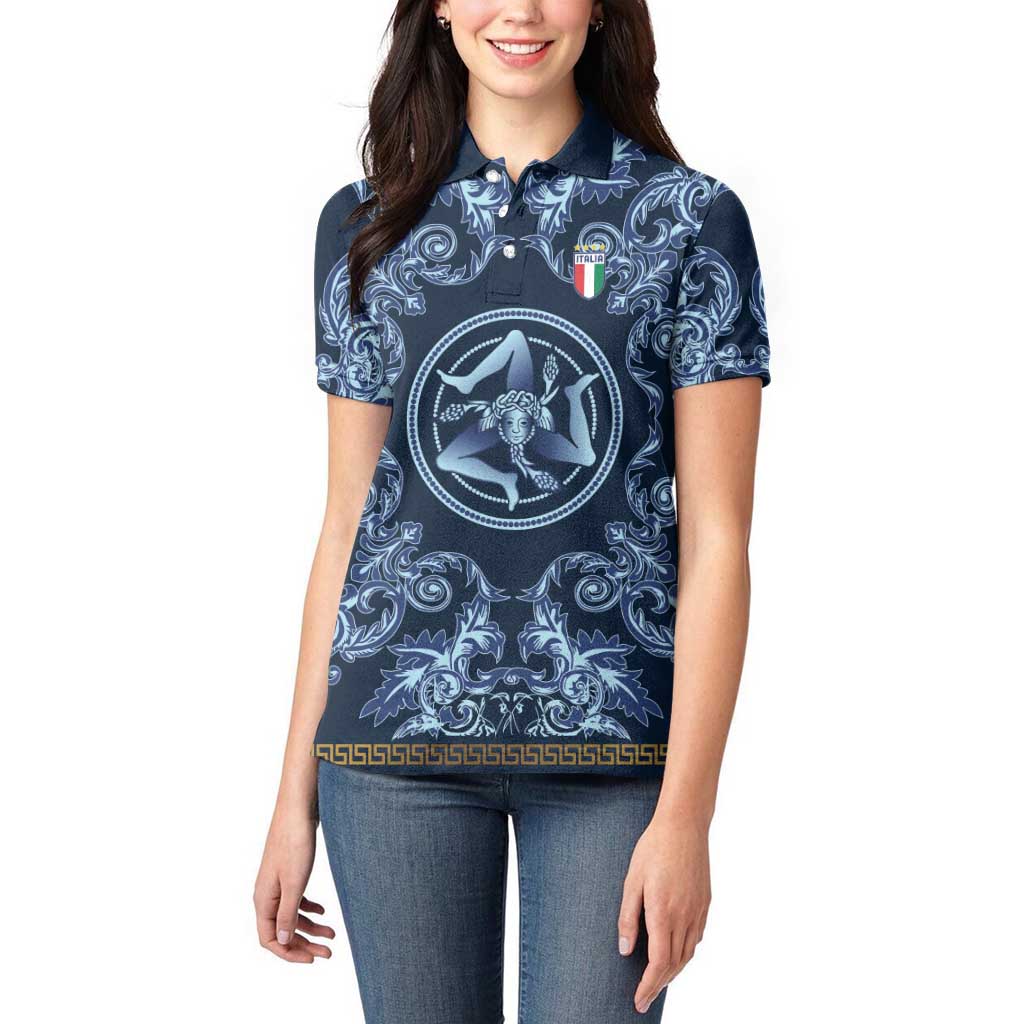Custom Italy Football 2026 Women Polo Shirt Italian Trinacria Blue Baroque Design