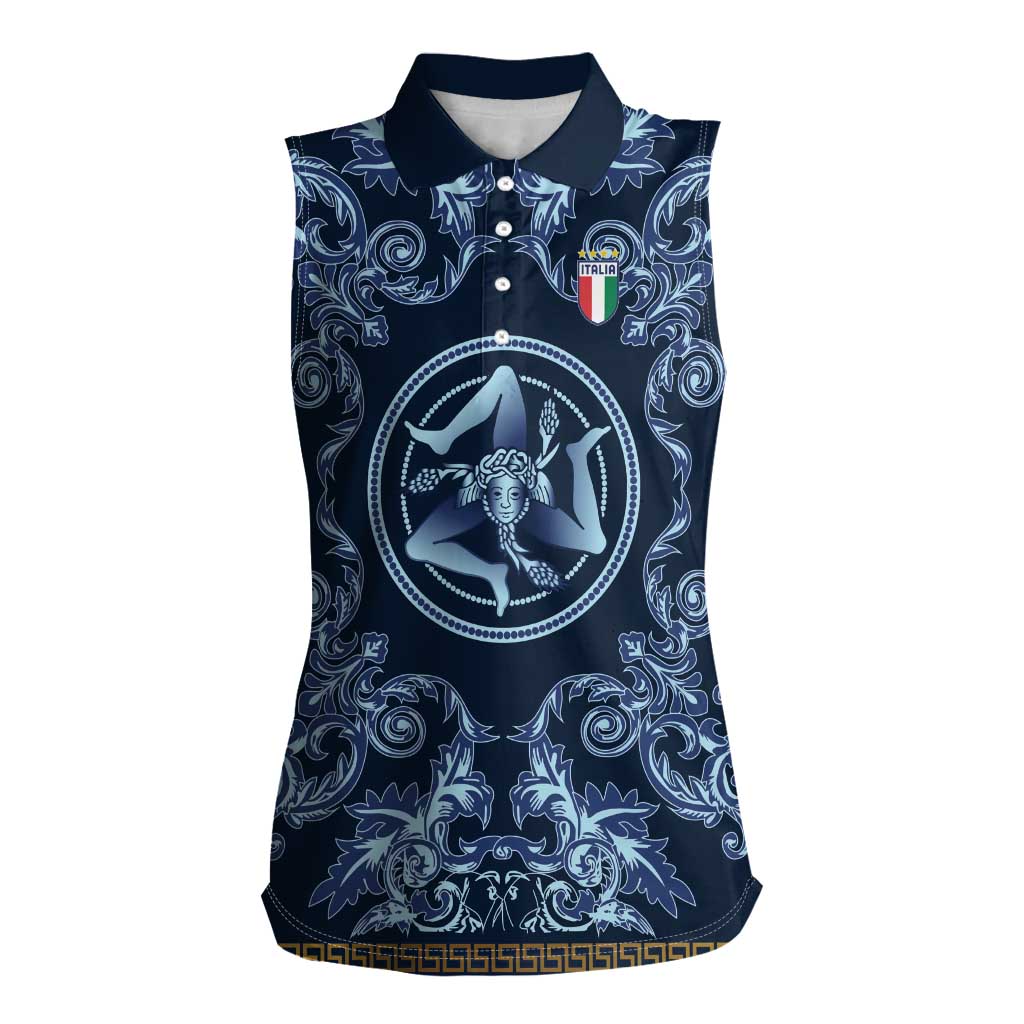Custom Italy Football 2026 Women Sleeveless Polo Shirt Italian Trinacria Blue Baroque Design