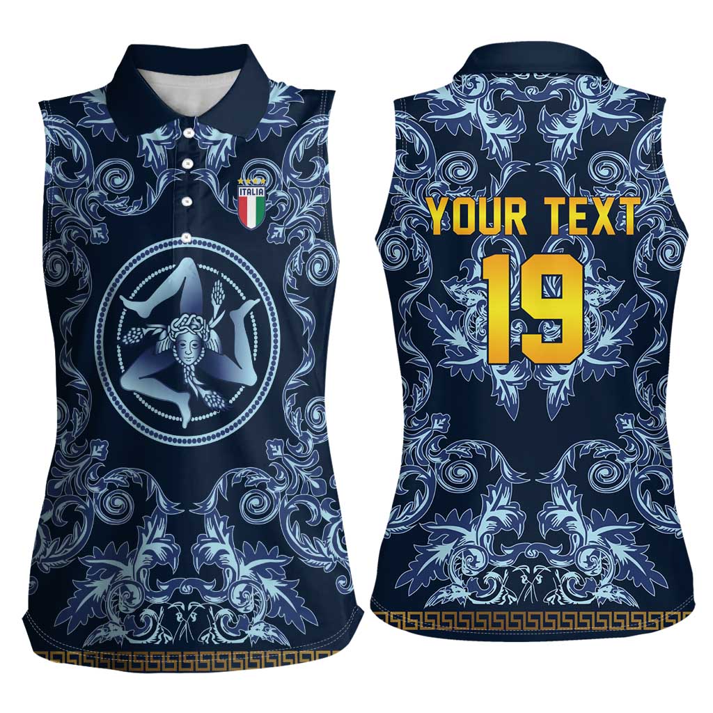 Custom Italy Football 2026 Women Sleeveless Polo Shirt Italian Trinacria Blue Baroque Design