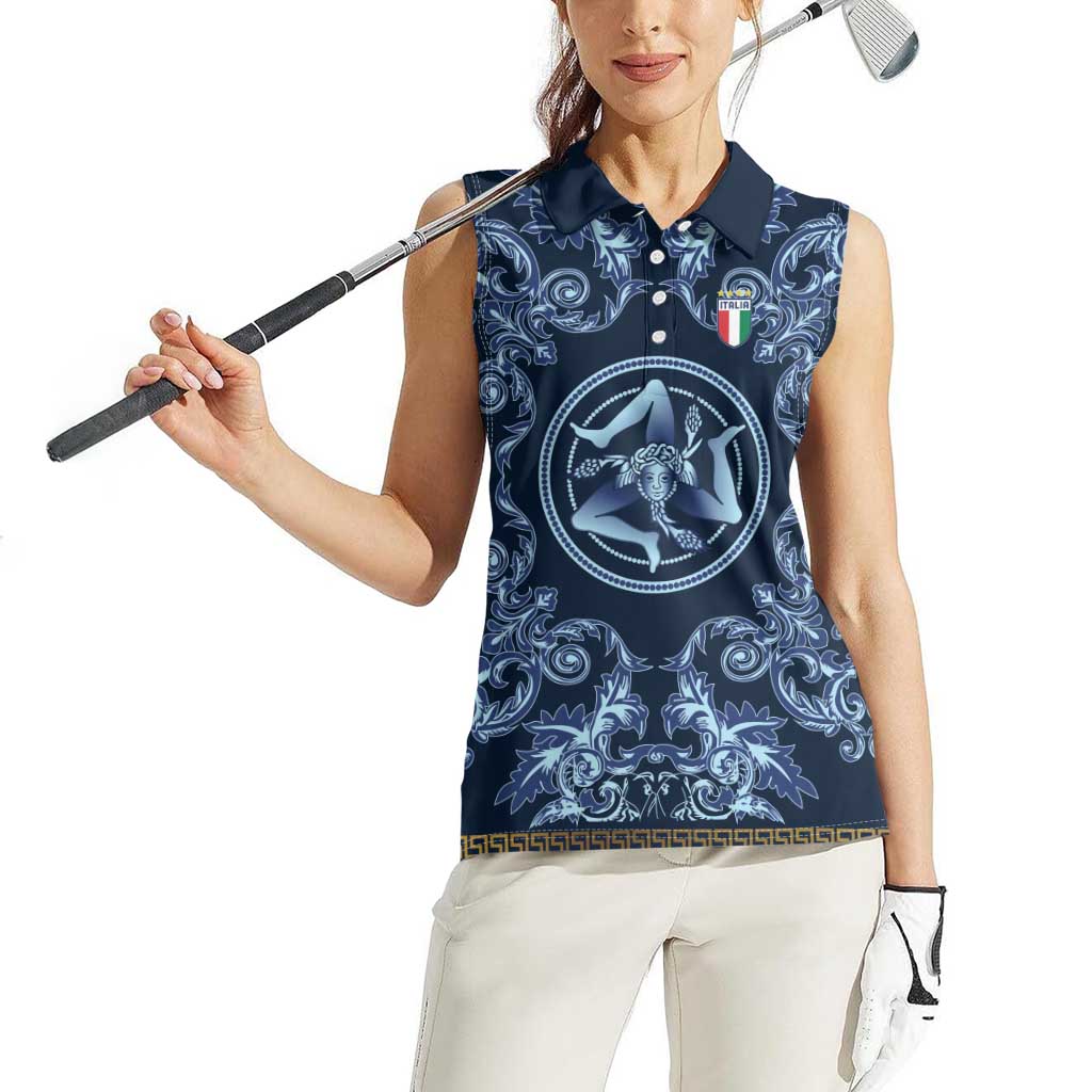 Custom Italy Football 2026 Women Sleeveless Polo Shirt Italian Trinacria Blue Baroque Design