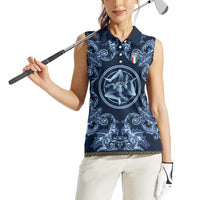 Custom Italy Football 2026 Women Sleeveless Polo Shirt Italian Trinacria Blue Baroque Design