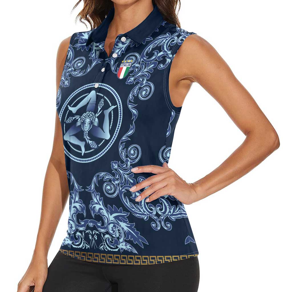 Custom Italy Football 2026 Women Sleeveless Polo Shirt Italian Trinacria Blue Baroque Design