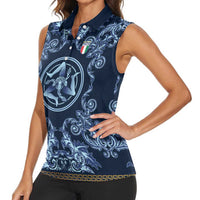 Custom Italy Football 2026 Women Sleeveless Polo Shirt Italian Trinacria Blue Baroque Design