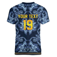 Custom Italy Football 2026 Women V-Neck T-Shirt Italian Trinacria Blue Baroque Design