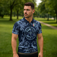 Custom Italy Football 2026 Zipper Polo Shirt Italian Trinacria Blue Baroque Design