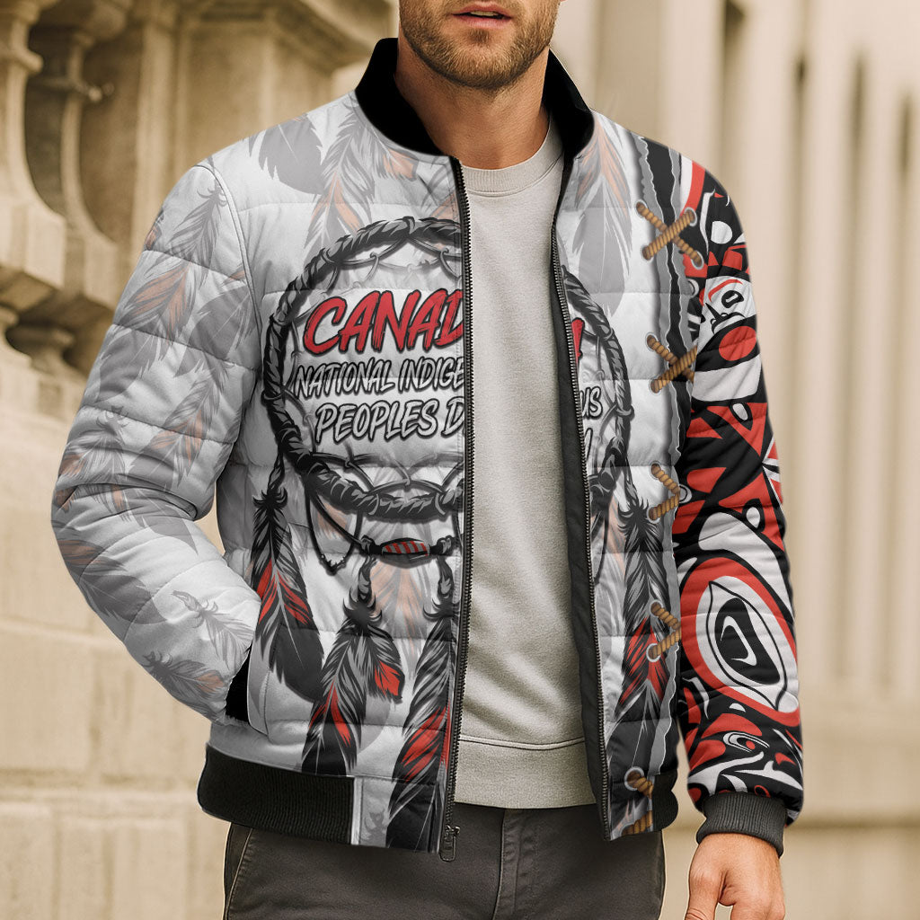Canada National Indigenous Peoples Day Bomber Puffer Jacket Dreamcatcher First Nations Heritage Pride