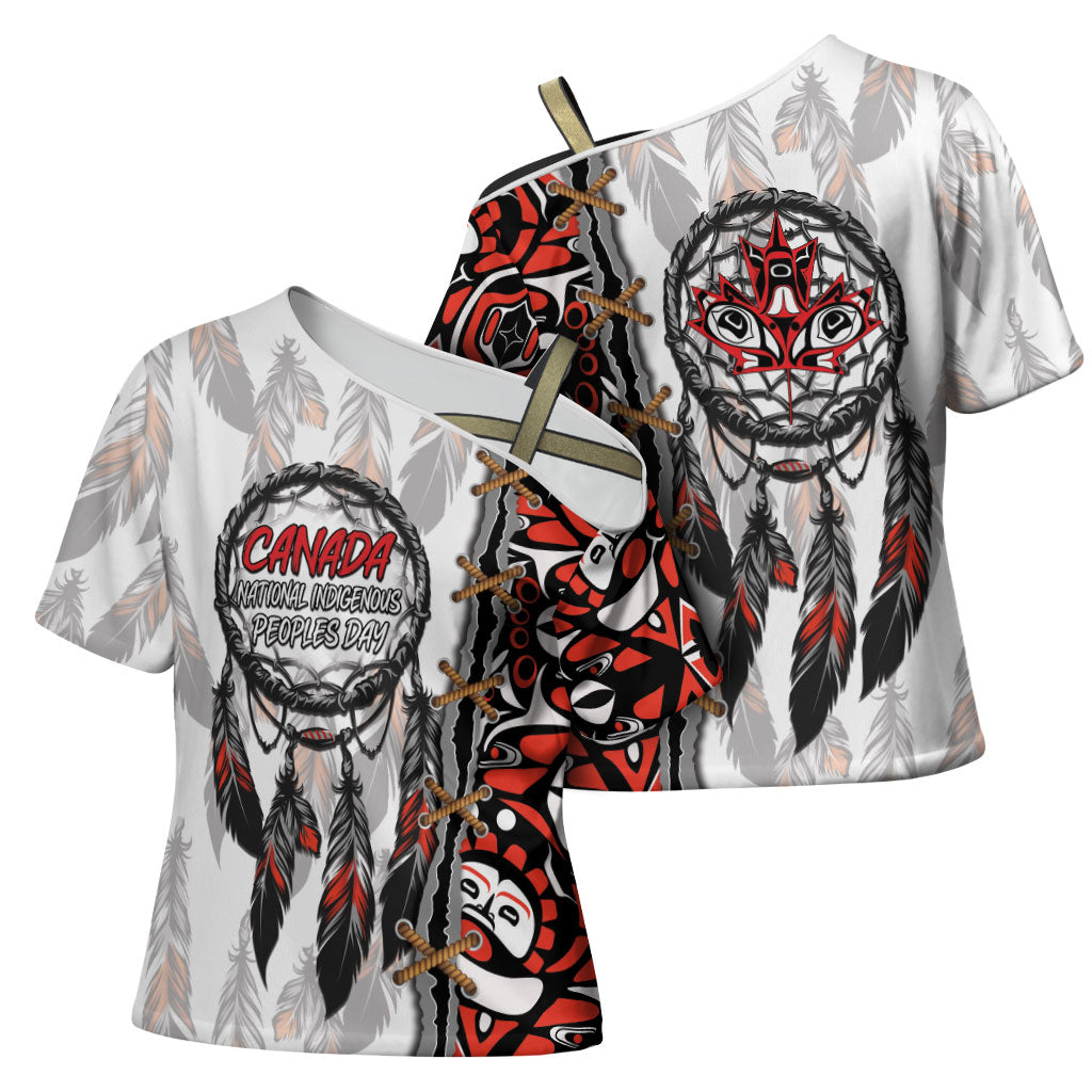 Canada National Indigenous Peoples Day Cross Shoulder Shirt Dreamcatcher First Nations Heritage Pride