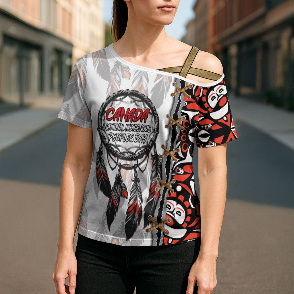 Canada National Indigenous Peoples Day Cross Shoulder Shirt Dreamcatcher First Nations Heritage Pride