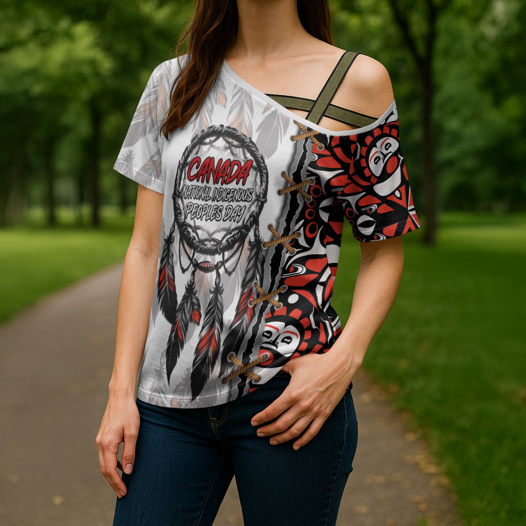 Canada National Indigenous Peoples Day Cross Shoulder Shirt Dreamcatcher First Nations Heritage Pride