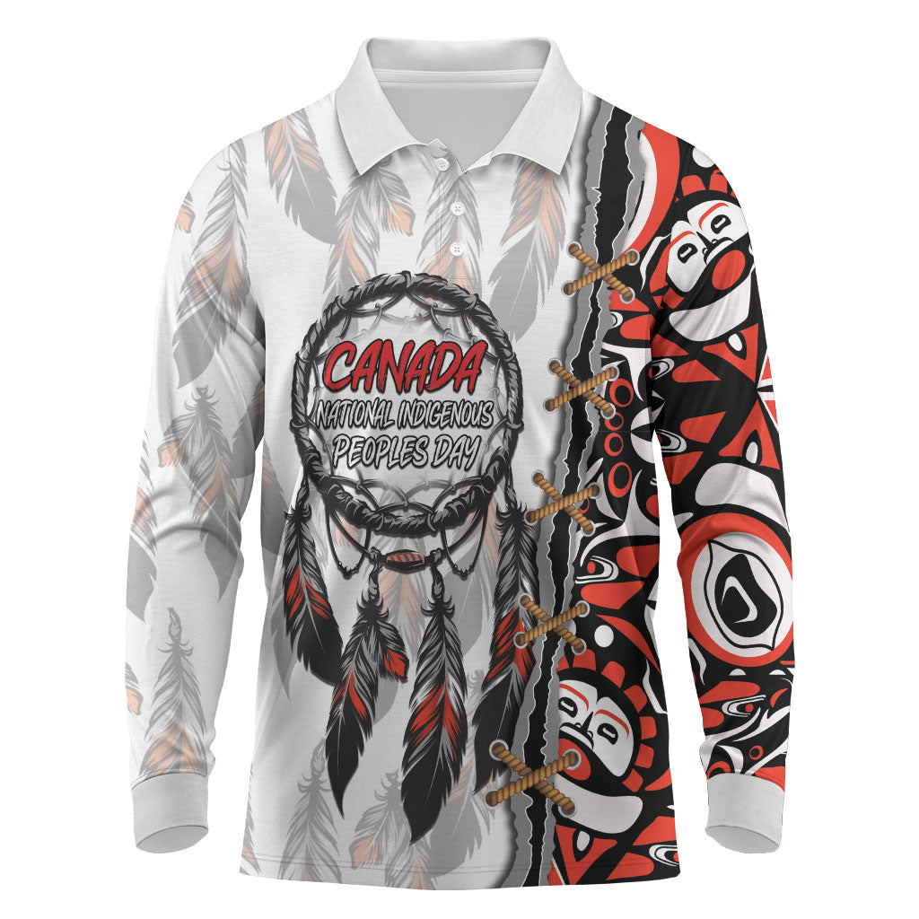 Canada National Indigenous Peoples Day Long Sleeve Polo Shirt Dreamcatcher First Nations Heritage Pride