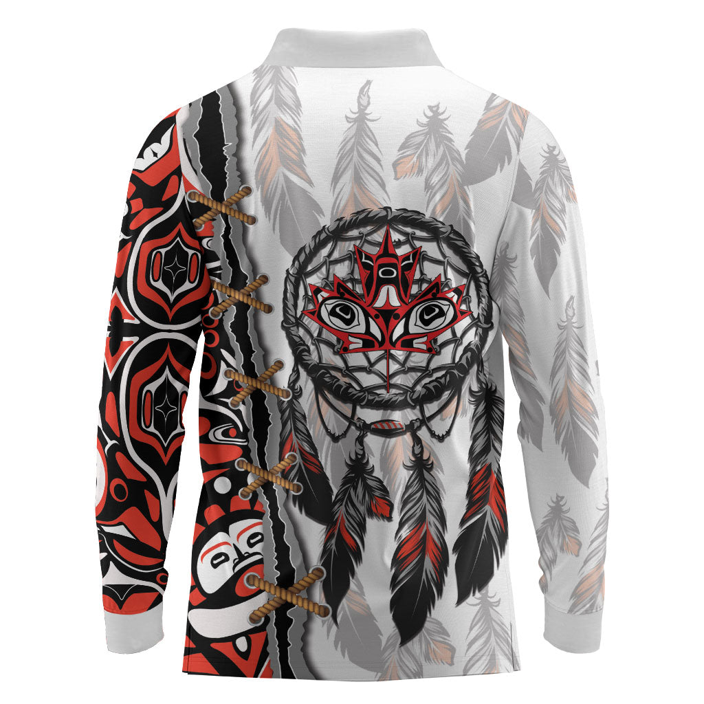 Canada National Indigenous Peoples Day Long Sleeve Polo Shirt Dreamcatcher First Nations Heritage Pride