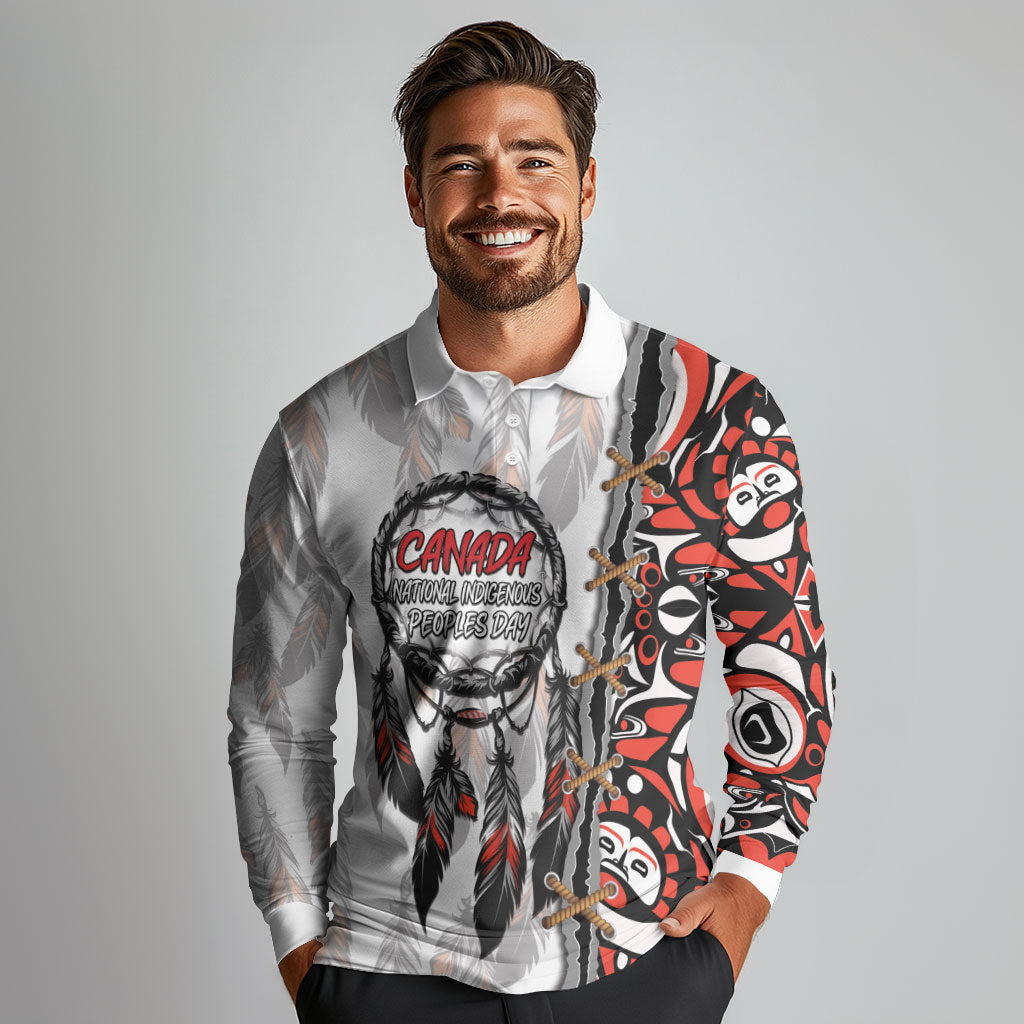 Canada National Indigenous Peoples Day Long Sleeve Polo Shirt Dreamcatcher First Nations Heritage Pride