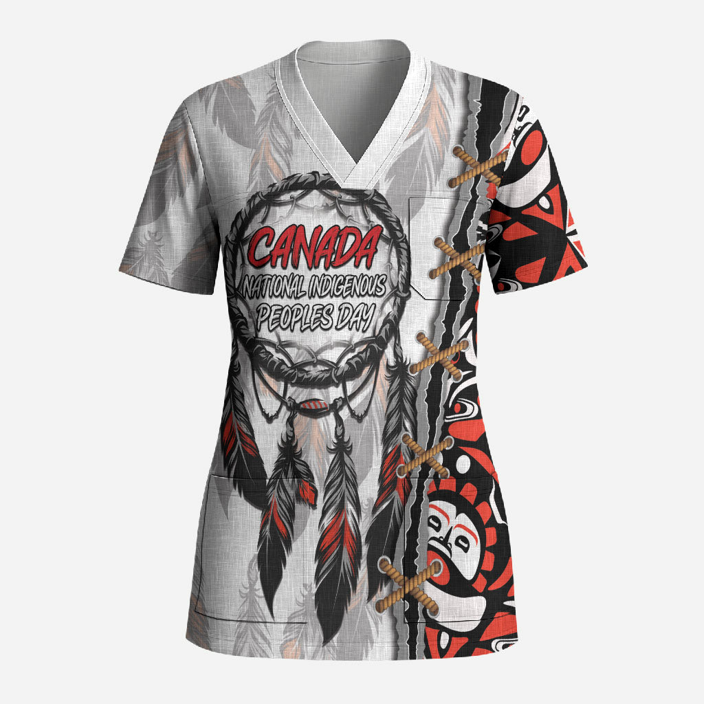 Canada National Indigenous Peoples Day Scrub Top Dreamcatcher First Nations Heritage Pride