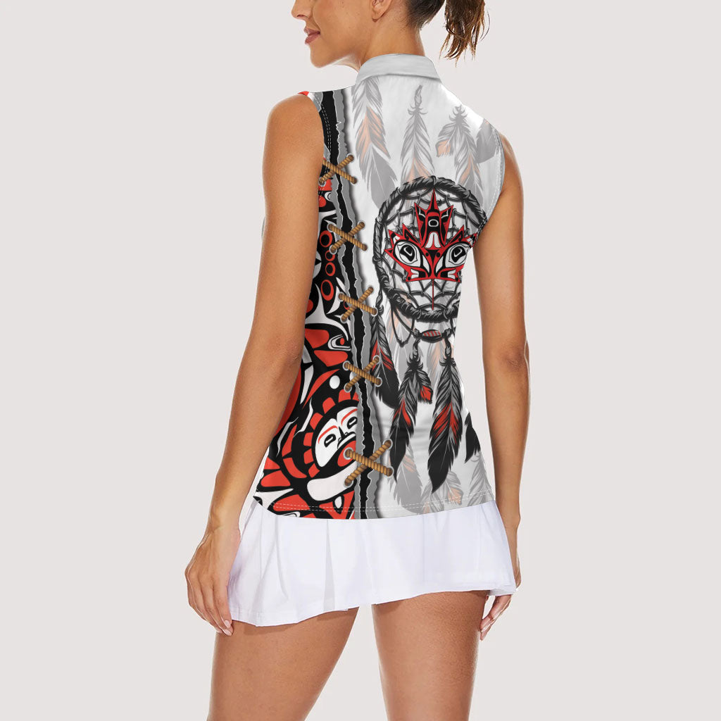Canada National Indigenous Peoples Day Women Sleeveless Polo Shirt Dreamcatcher First Nations Heritage Pride