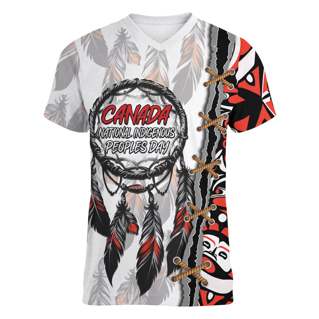 Canada National Indigenous Peoples Day Women V-Neck T-Shirt Dreamcatcher First Nations Heritage Pride