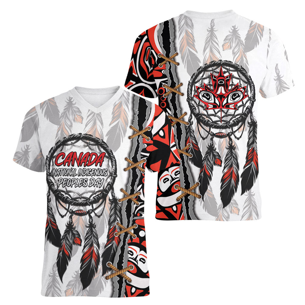 Canada National Indigenous Peoples Day Women V-Neck T-Shirt Dreamcatcher First Nations Heritage Pride