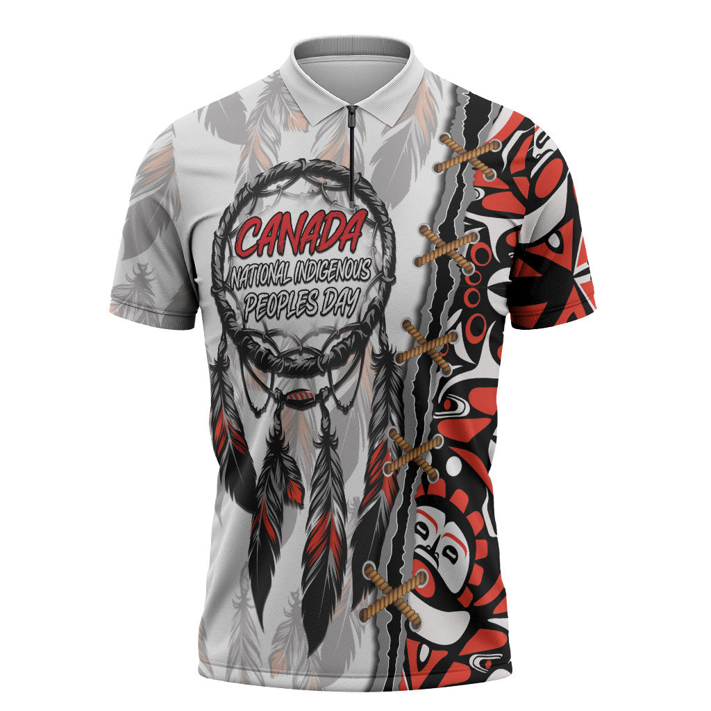 Canada National Indigenous Peoples Day Zipper Polo Shirt Dreamcatcher First Nations Heritage Pride