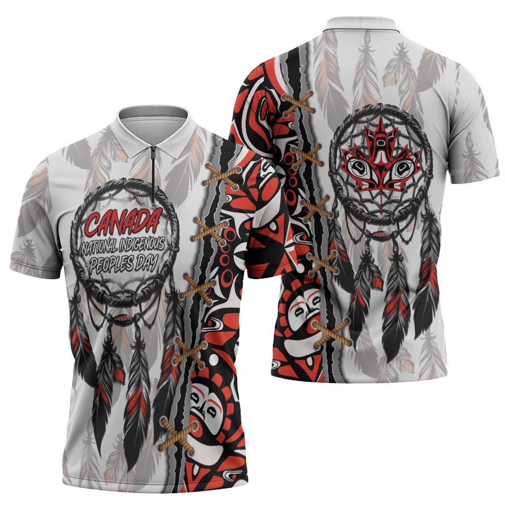 Canada National Indigenous Peoples Day Zipper Polo Shirt Dreamcatcher First Nations Heritage Pride