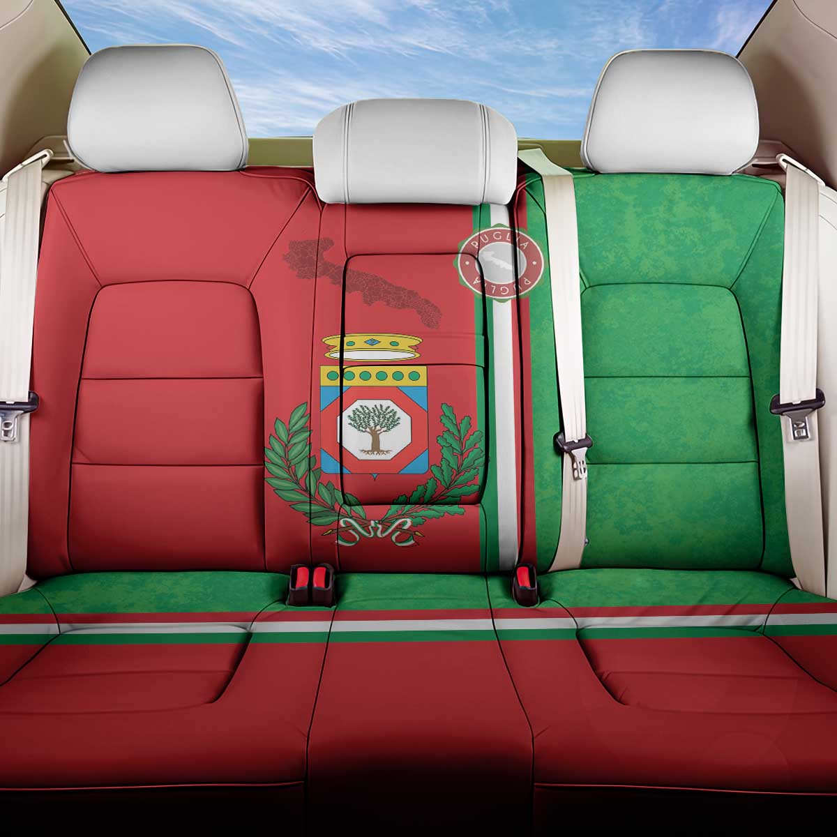 Italy Apulia Back Car Seat Cover Map Of Apulia With Coat Of Arms - Wonder Print Shop