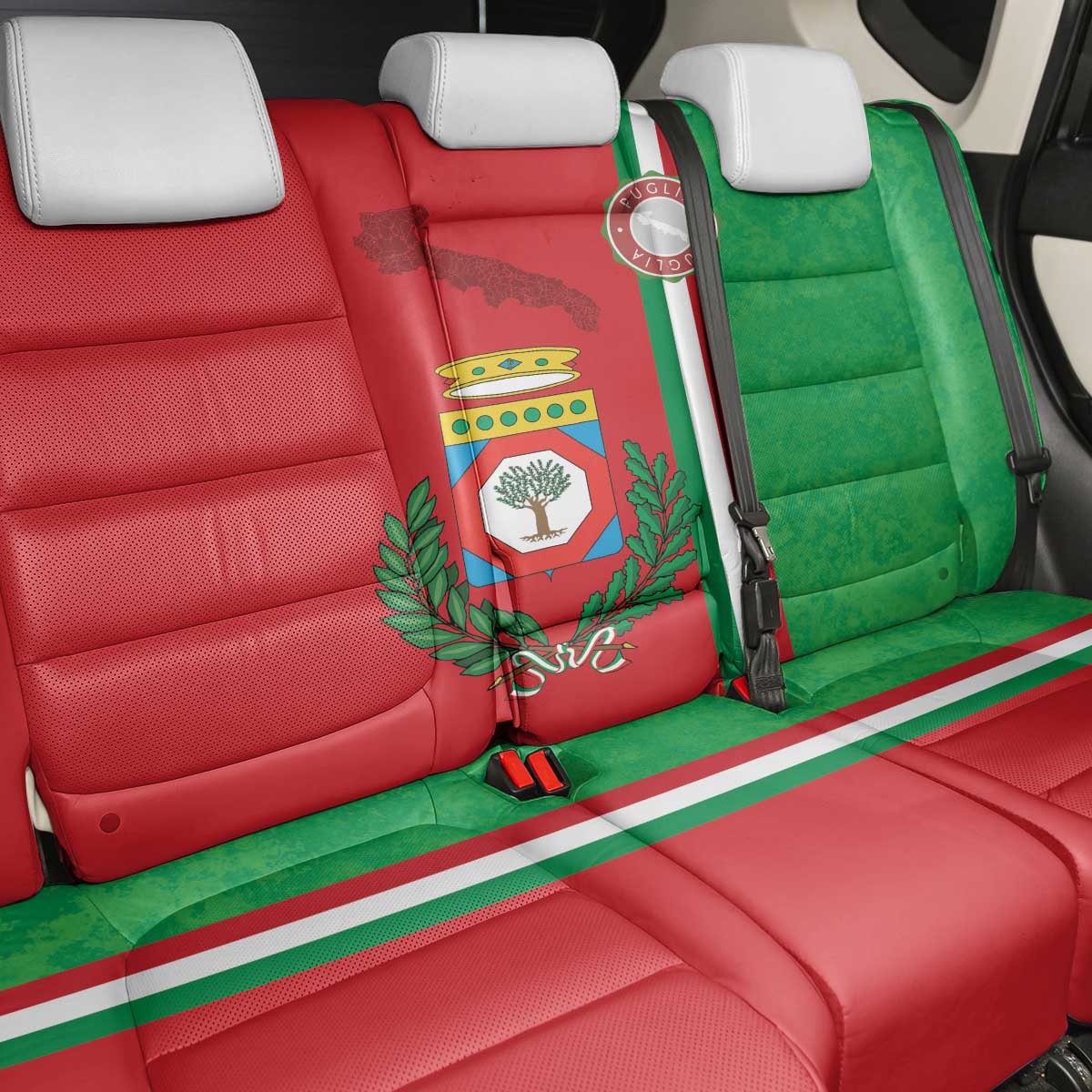 Italy Apulia Back Car Seat Cover Map Of Apulia With Coat Of Arms - Wonder Print Shop