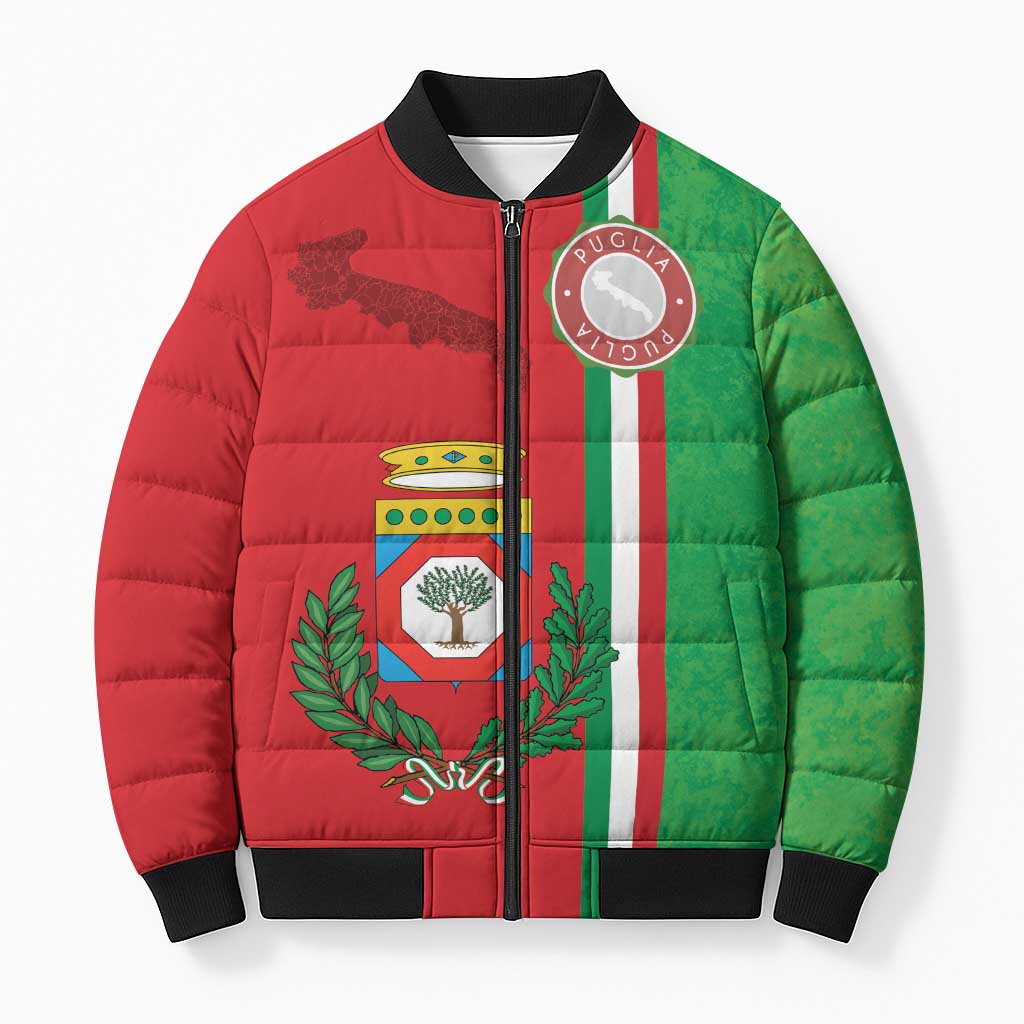 Italy Apulia Bomber Puffer Jacket Map Of Apulia With Coat Of Arms LT19